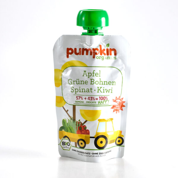 Püree rohelised oad-spinat-õun-kiivi 100g alates 6 elukuud Pumpkin Organics